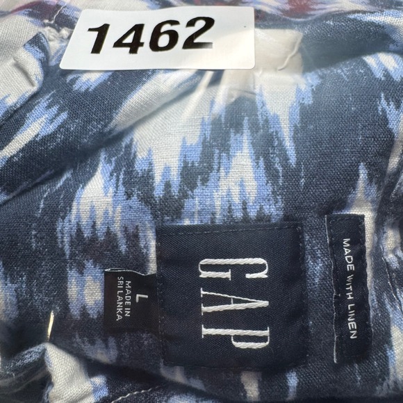 Gap Loop Collar Shirt Linen Blend Large Mens Ikat Short Sleeve Button Up - Picture 8 of 8